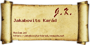 Jakabovits Karád névjegykártya